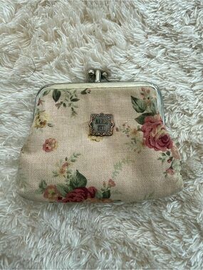 Anna Sui Floral Kiss-Lock Coin Purse - Cream with Pink Roses